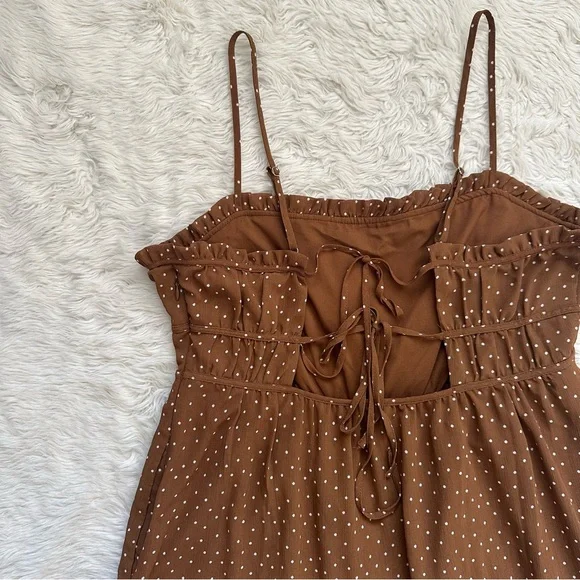 Madewell Dress Sophia Cami Tiered Midi in Dot Ruffle Sepia Polka Dot Brown 10 - Picture 7 of 14
